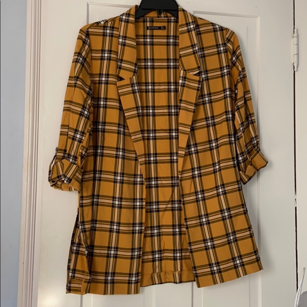 Mustard plaid longline blazer size L